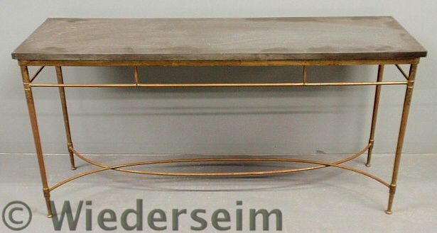 Rectangular brushed steel console table