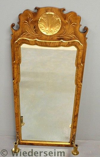 Queen Anne style burl walnut mirror 1575f2