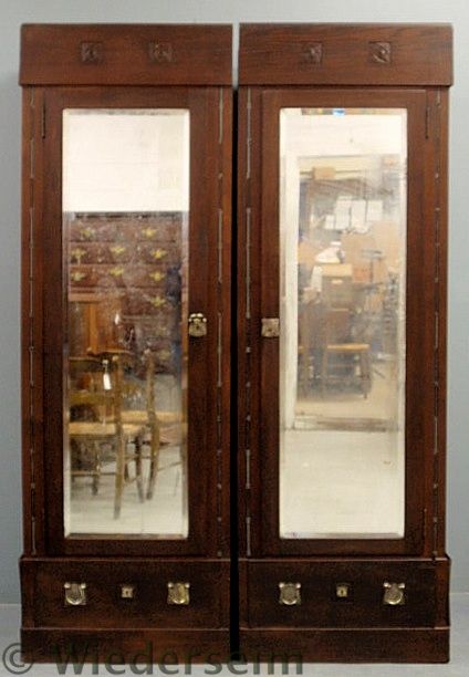 Wiener-Werkstatte two-part oak armoire
