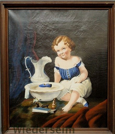 Oil on canvas portrait of a seated little