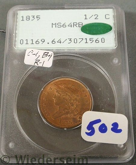 1835 Half cent MS 64