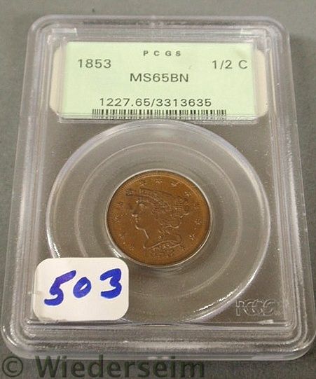 1853 Half cent PCGS 65 157654