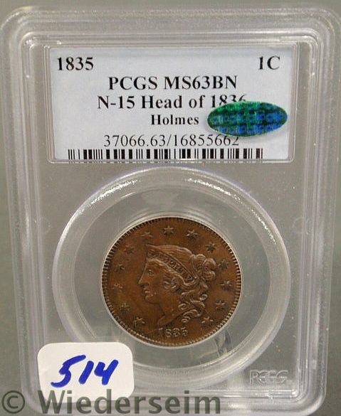 1835 Large cent MS 65