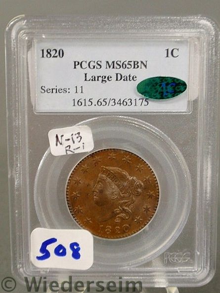 1820 Large cent MS 65