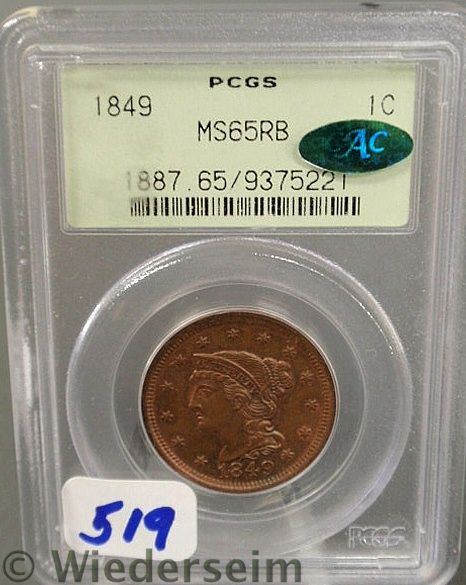 1849 Large cent MS 65