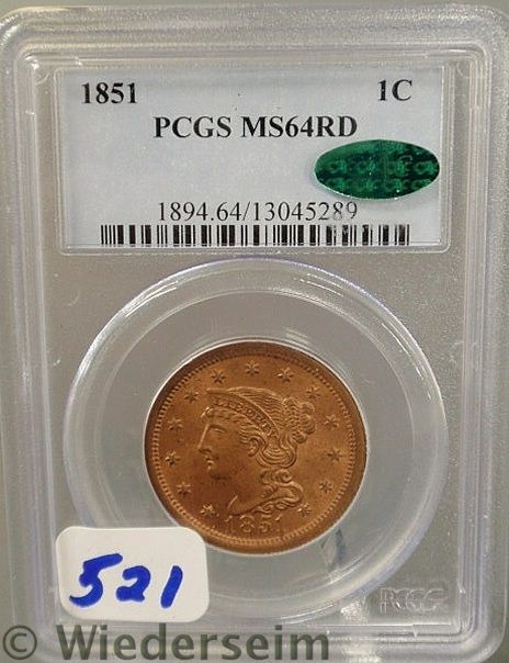 1851 Large cent PCGS 64