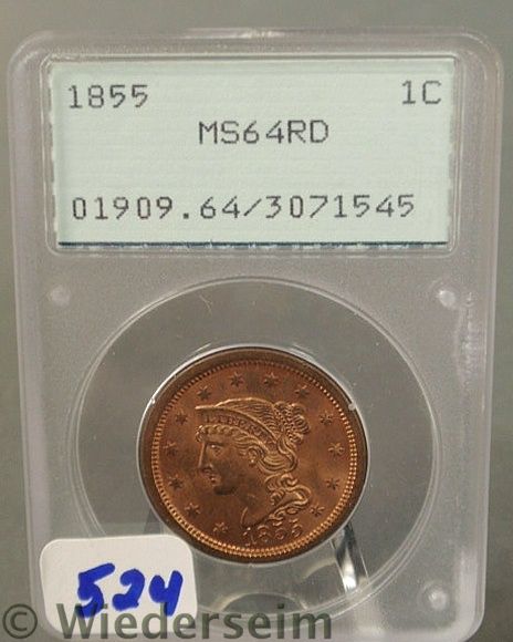 1855 Large cent MS 64
