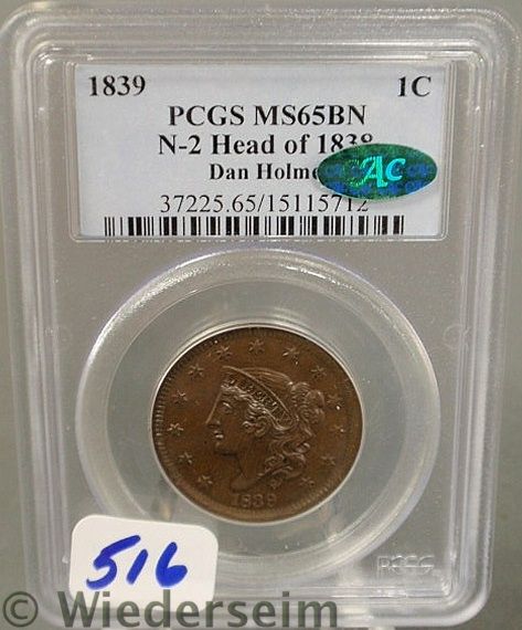 1839 Large cent PCGS 65