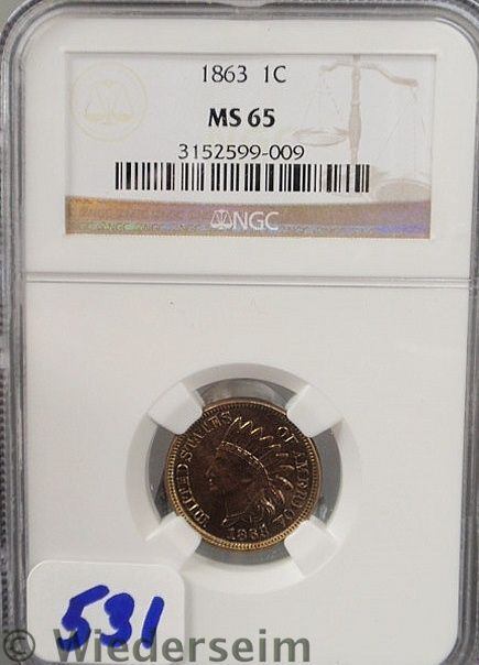 1863 Indian Head Penny MS 65