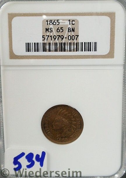 1865 Indian Head Penny MS 65