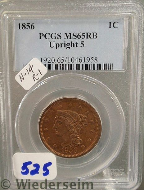 1856 Large cent PCGS 65 15766a