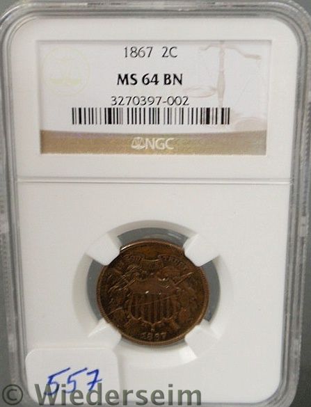 1867 Two cent MS 64