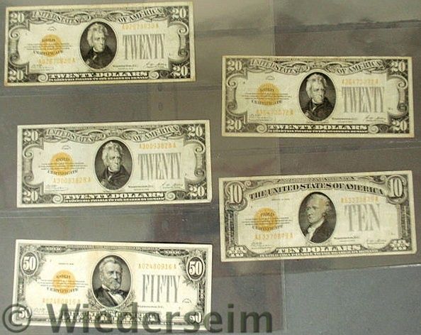 Lot of five small size gold notes