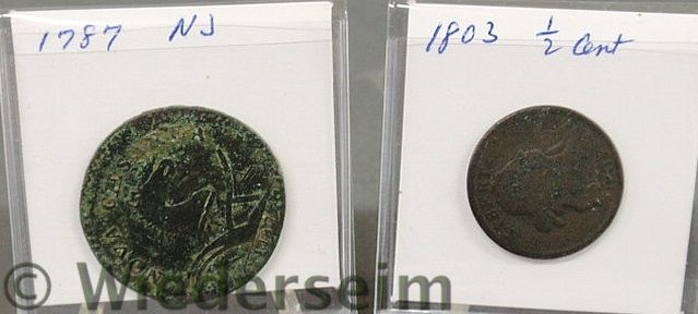 NJ copper penny 1787 and an 1803
