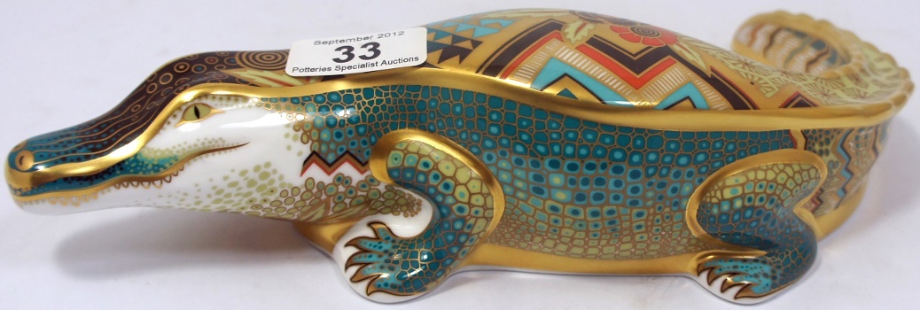 Royal Crown Derby Paperweight of Alligator