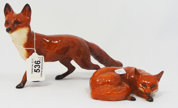 Beswick Fox Standing 1016a and a Curled