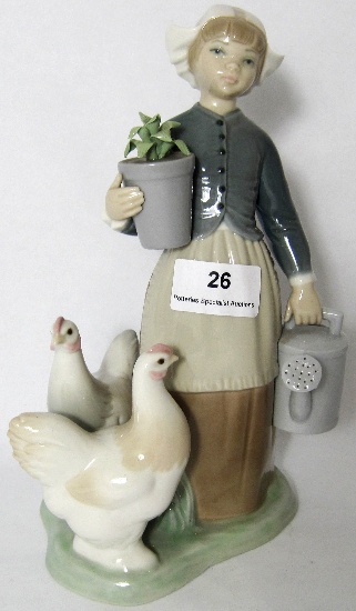 Lladro Figure of Girl with Hens 157e5d