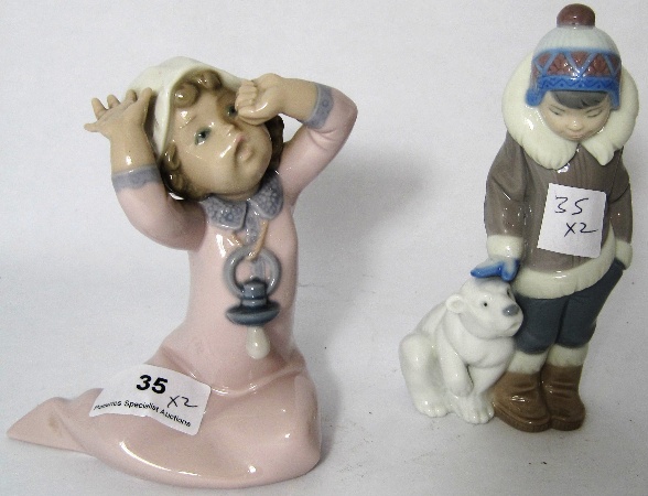 Lladro Figures Of Eskimo Boy with Bear