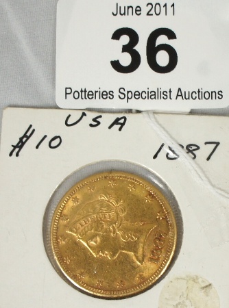 1887 Gold USA Ten Dollars coin