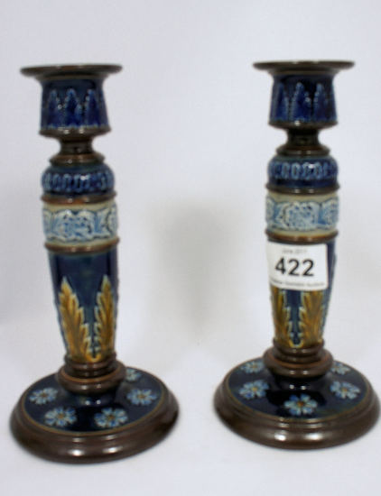 Pair Royal Doulton Stoneware Candlesticks
