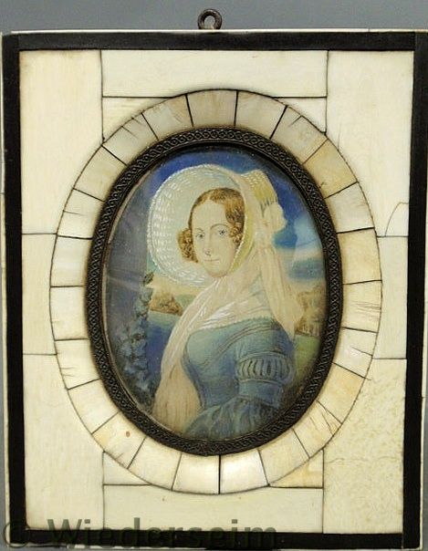 Oval French miniature watercolor 15829f