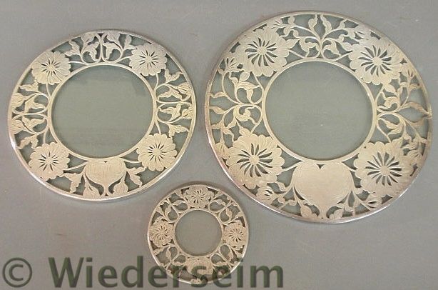 Three round silver overlay glass