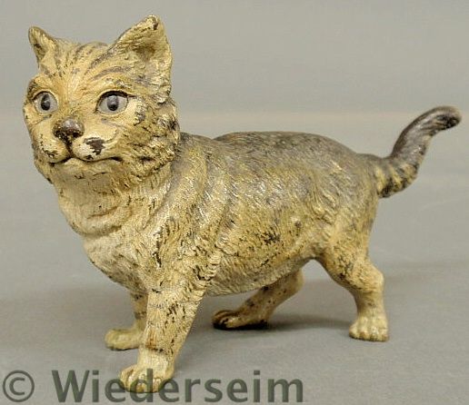 Cold painted bronze standing tom cat