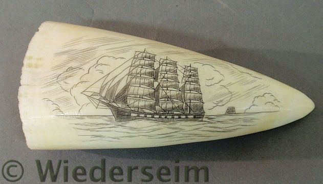 Scrimshaw whale's tooth 19th c.