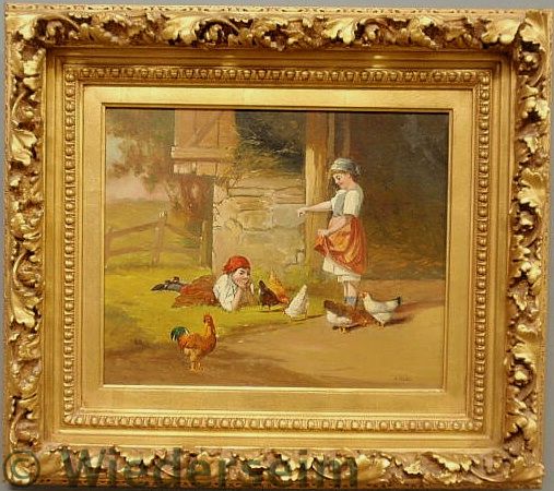 Oil on canvas painting of children