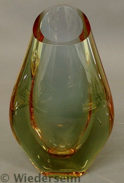 Large green lead crystal art glass vase