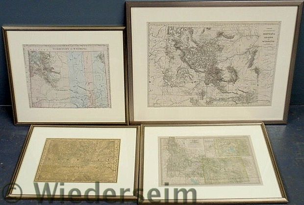 Four maps of Wyoming framed and 158313