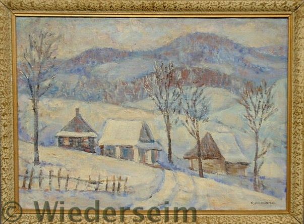 Oil on canvas impressionist snow scene