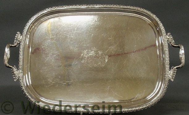 Rectangular silverplate tea tray with