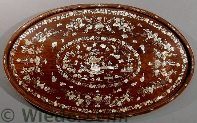 Oval exotic wood tray ate 19th 158363