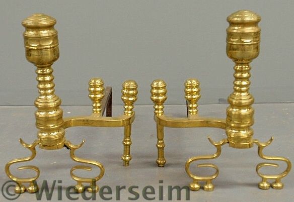 Pair of brass andirons 19th c  1583a2