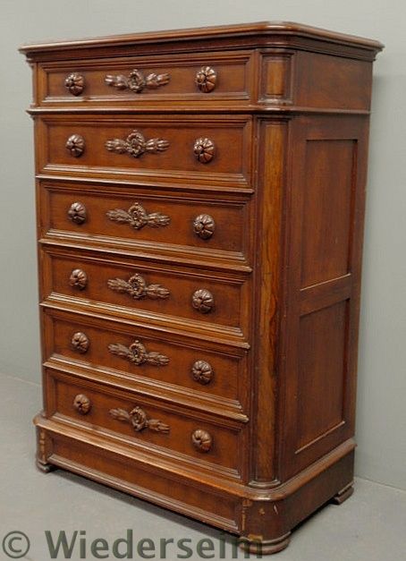 Victorian carved walnut high chest