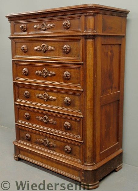 Victorian carved walnut high chest