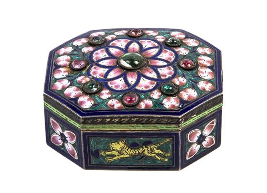 A Gilt and Enameled Box of octagonal