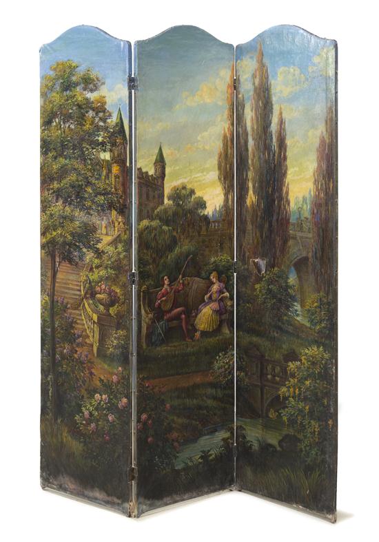 A Continental Three Panel Painted