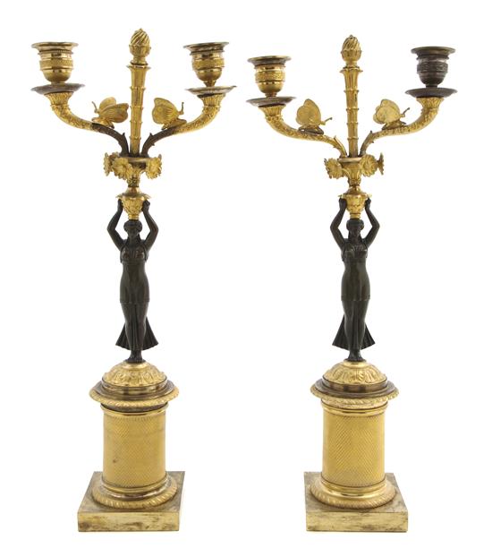 *A Pair of Empire Gilt and Patinated