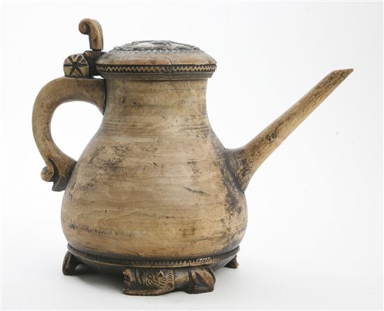 A Continental Carved Wood Teapot the