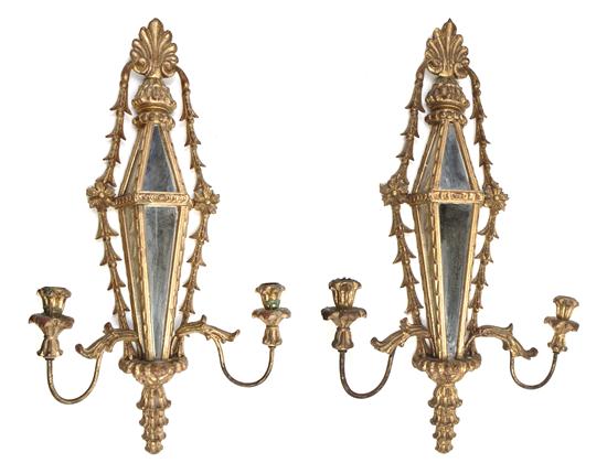 A Pair of Italian Giltwood Two-Light