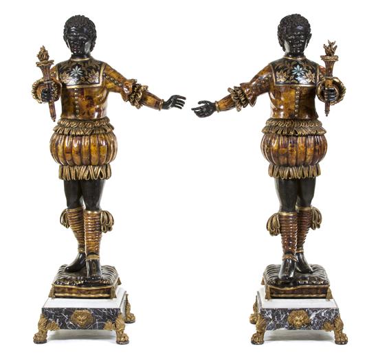 A Pair of Venetian Painted Parcel Gilt