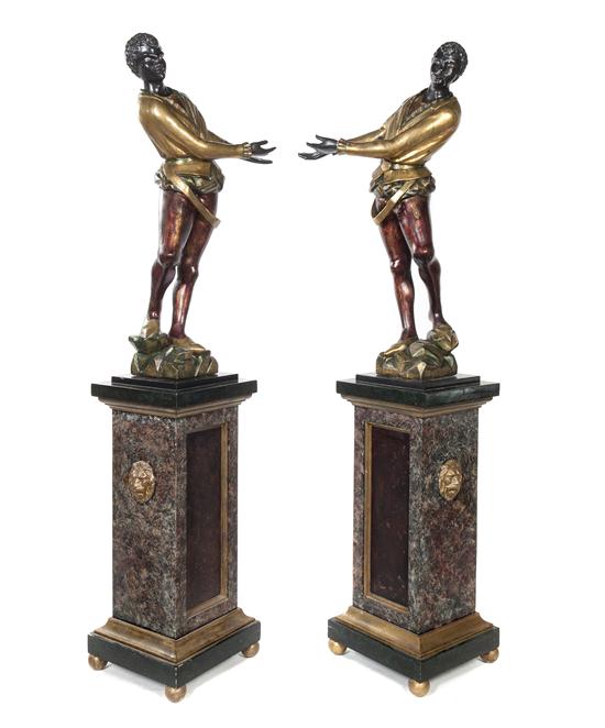 A Pair of Venetian Carved Gilt and Polychrome