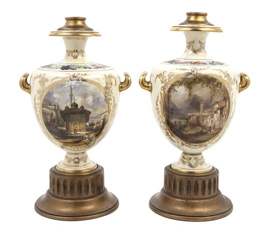 A Pair of Continental Porcelain Urns