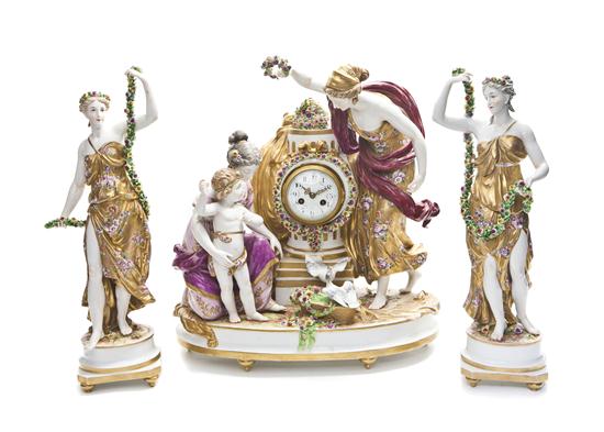 A German Porcelain Clock Garniture 155df9