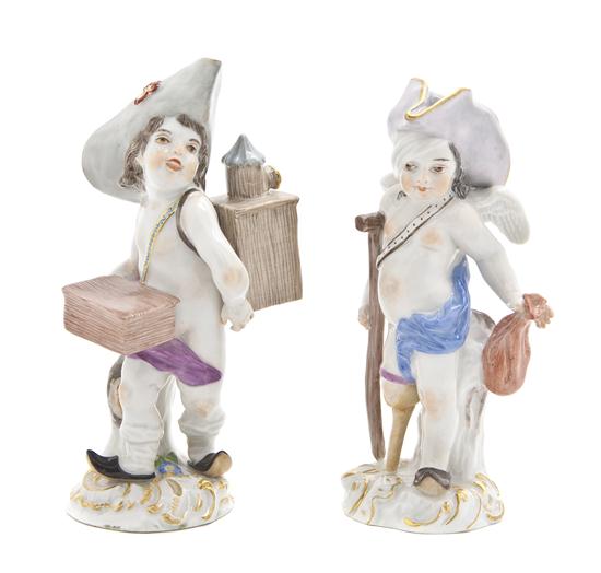 Two Meissen Porcelain Figures each
