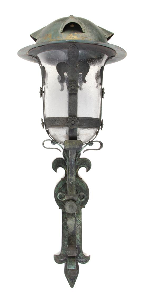 A Verdigris Patinated Light Fixture