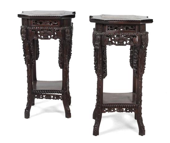 A Pair of Chinese Carved Hardwood