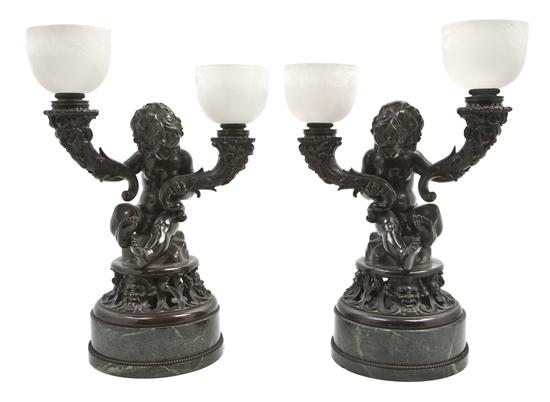 A Pair of Bronze Two Light Lamps 155f26